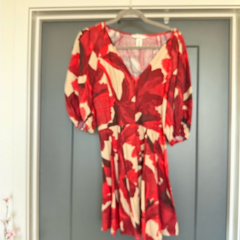 H&M Red and Cream Floral Mini Dress